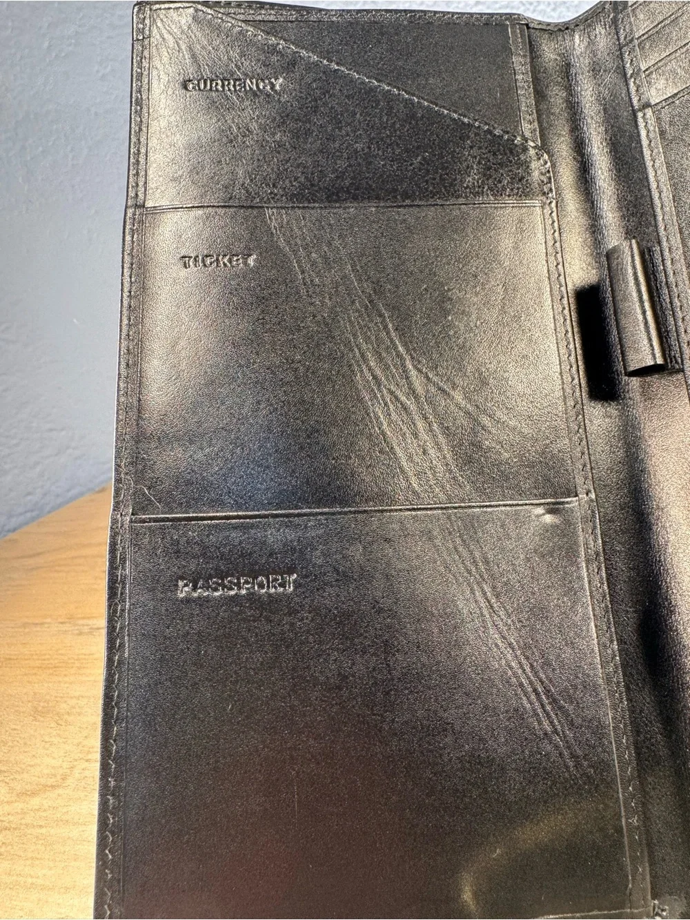 Barneys New York Black Leather Travel Wallet Passport Organizer Snap Closure